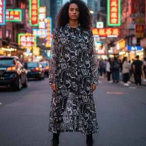 Lazy Oaf Black and White Graphic Long Sleeve Dress